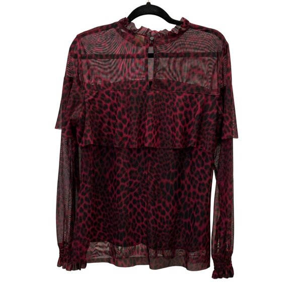 Worthington Womens Sheer Leopard Print Ruffle Blouse Large Black Red Fairygrunge - Picture 7 of 7